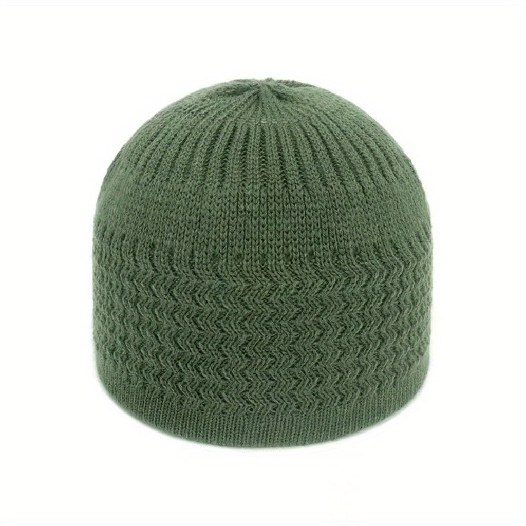 European And American Spring And Autumn Knitted Hat, Unisex Wavy Jacquard Unisex Dome Warm Beanie Cap, Muslim Pullover Knitted Hat, Ideal Choice For Gifts