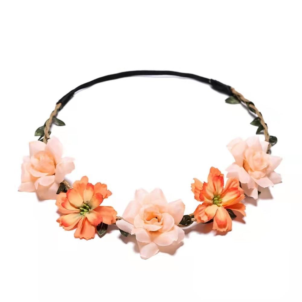 Adjustable Floral Garland Headband for Women & Girls - Multicolor Artificial Flower Crown with Soft Pastel Shades, Black Elastic Band & Golden Accents for Weddings, Festivals, Parties, Special Occasion Wear, Elegant Headpiece