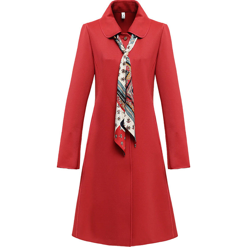 Women's Mid Length Scarf Collar Trench Coat