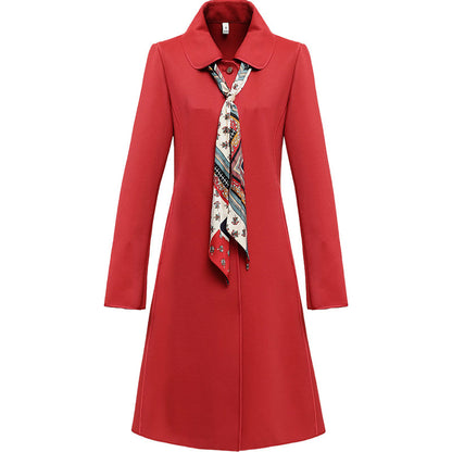 Women's Mid Length Scarf Collar Trench Coat