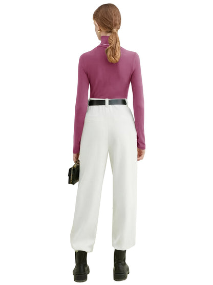 Women's Basic Solid Stretchy Long Sleeve Turtle Neck T-Shirt - Casual Everyday Top for Comfort and Style