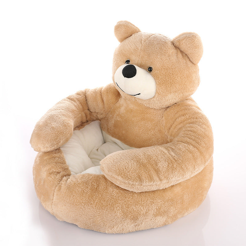 Detachable And Washable Hug Bear Pet Nest Round Shape Keeps Warm And Comfortable