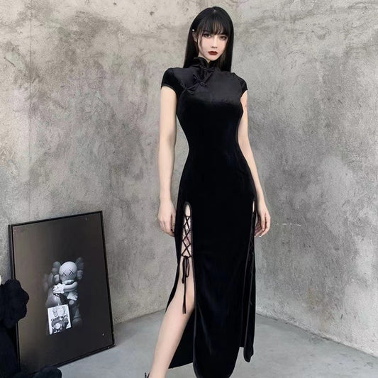 Vintage Chinese-style Velvet Cheongsam-modified Dress