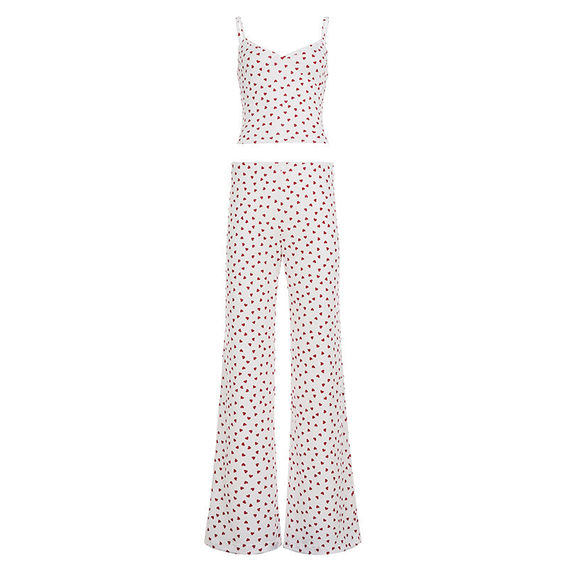 V-neck Camisole And Low-rise Loose Straight-leg Pants For Loungewear
