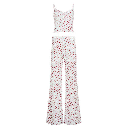 V-neck Camisole And Low-rise Loose Straight-leg Pants For Loungewear