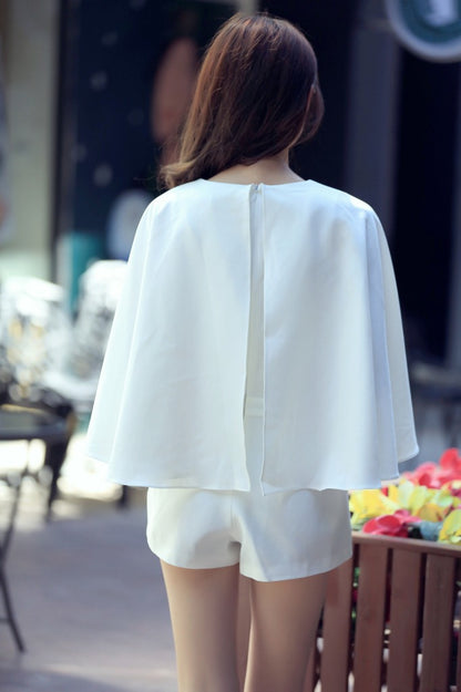 2020 Summer new European and American black simple V-neck batwing sleeve jumpsuit jumpsuit shorts suit chic pet black