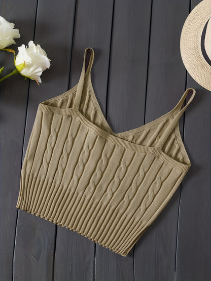 Valentine's Day Knitted Cami Crop Top, Versatile Sleeveless Casual Top For Spring & Summer, Women's Clothing