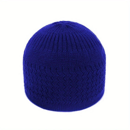 European And American Spring And Autumn Knitted Hat, Unisex Wavy Jacquard Unisex Dome Warm Beanie Cap, Muslim Pullover Knitted Hat, Ideal Choice For Gifts