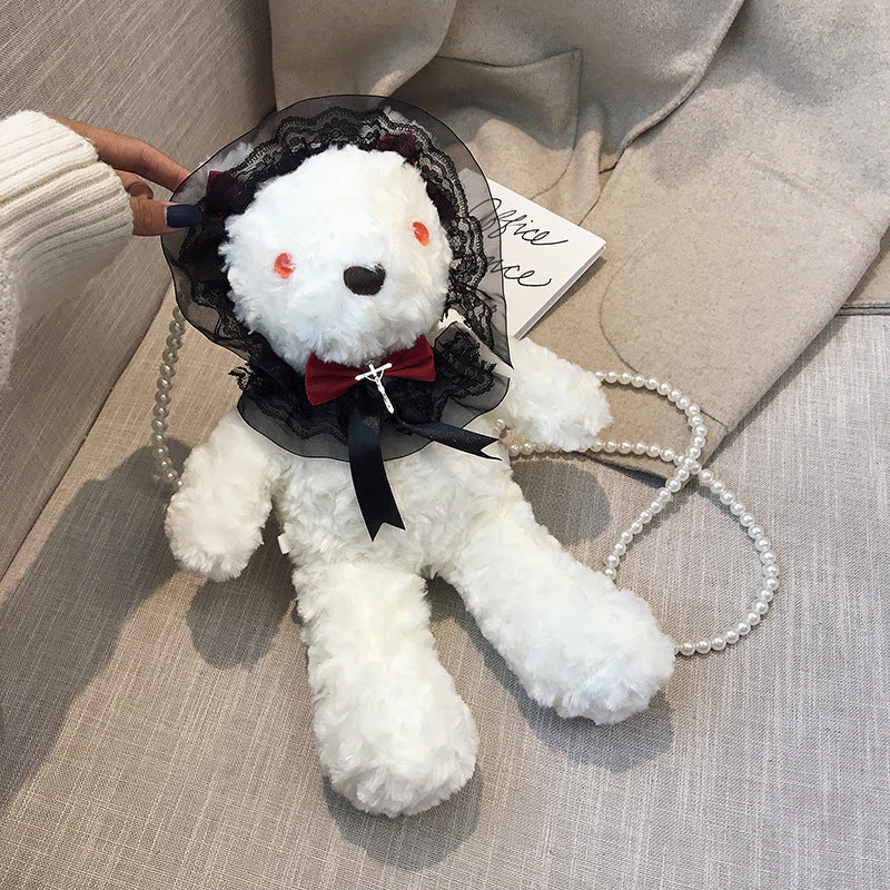 Creative Teddy Bear Chain Plush One Shoulder Messenger Bag