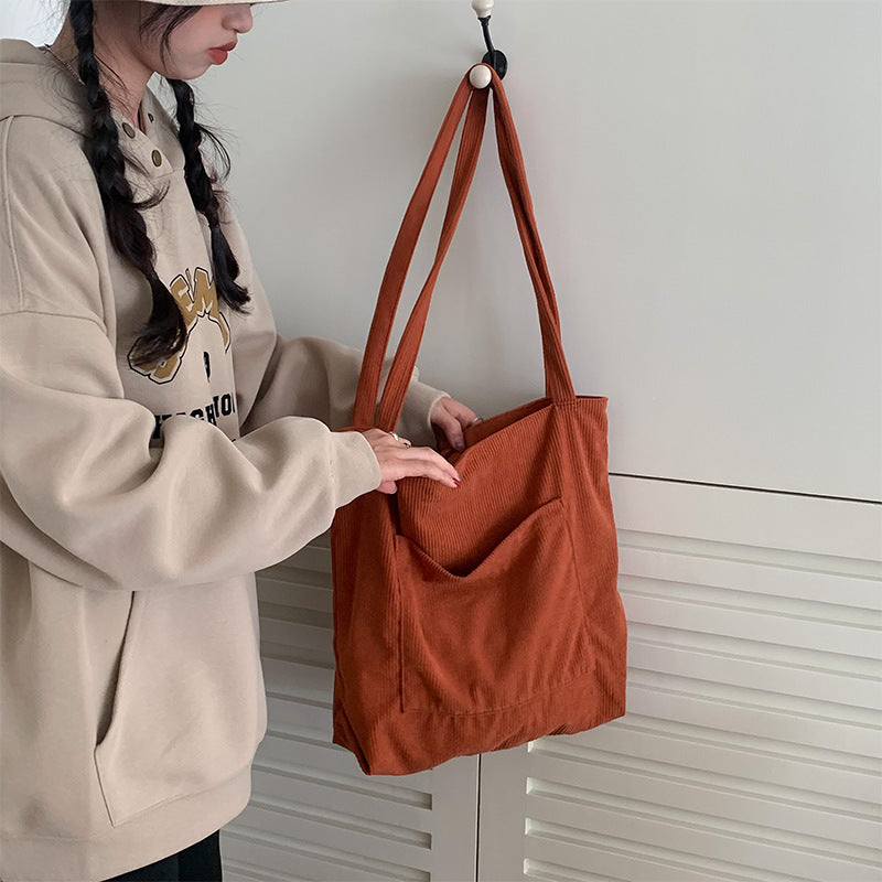 One-shoulder Large Capacity Corduroy Bag Leisure Shopping Bag
