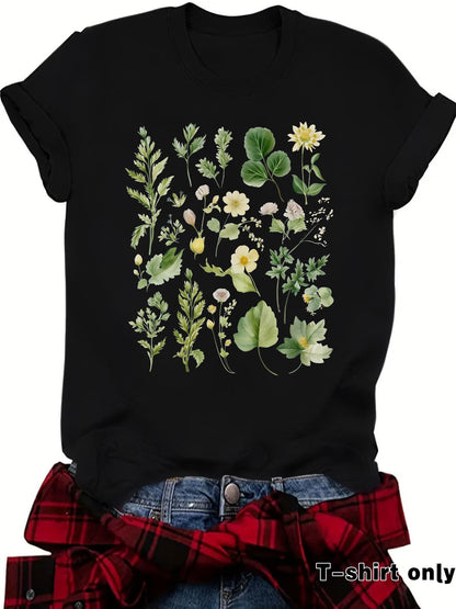 Fashionable Loose-fitting Casual Short-sleeve Top With Floral Print