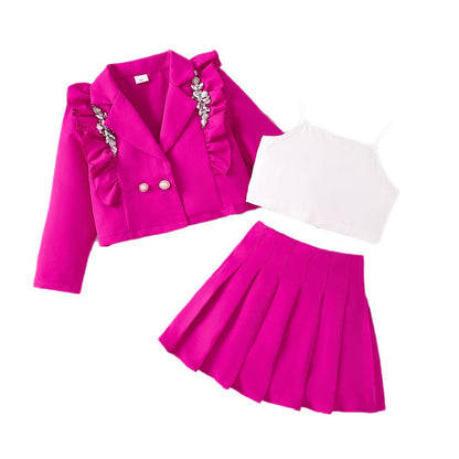 Strappy Tank Top Pleated Skirt Three-piece Set