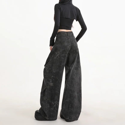 Women's Plus-Size Printed Pleated Straight-Leg Floor-Length Wide-Leg Pants