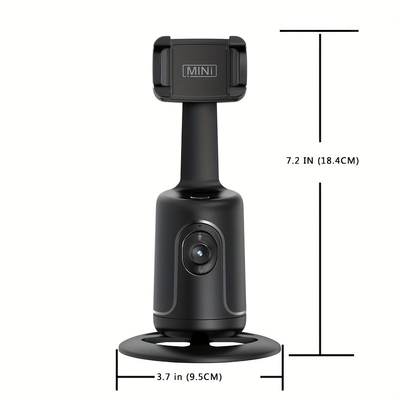 360° Auto-Tracking Smartphone Tripod - Hands-Free Face & Body Recognition - Wireless Rechargeable Holder for Live Streaming, Vlogging & Video Recording - Black
