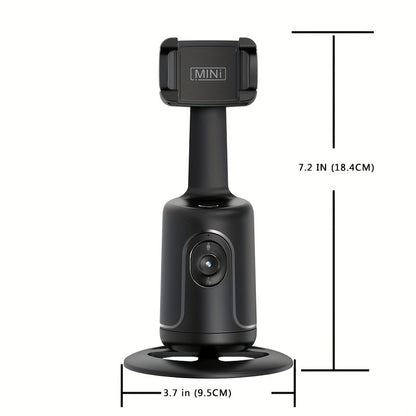 360° Auto-Tracking Smartphone Tripod - Hands-Free Face & Body Recognition - Wireless Rechargeable Holder for Live Streaming, Vlogging & Video Recording - Black