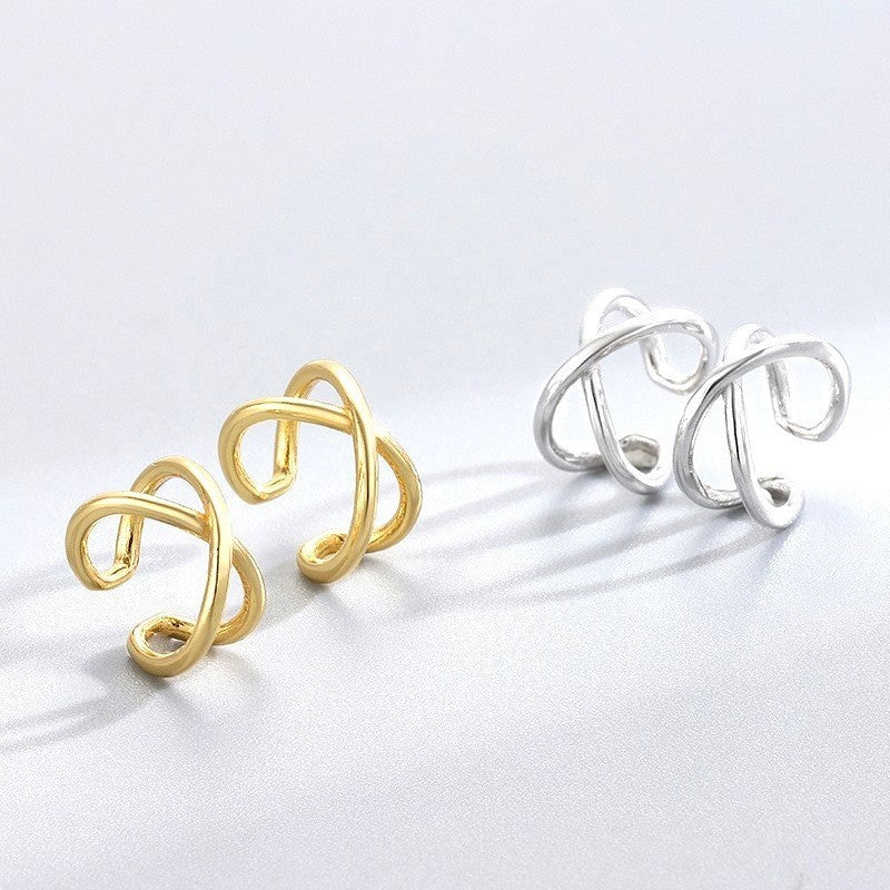S925 Sterling Silver Geometric Cross Ear Clip - Korean Style Unisex Earring