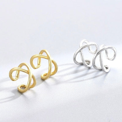 S925 Sterling Silver Geometric Cross Ear Clip - Korean Style Unisex Earring
