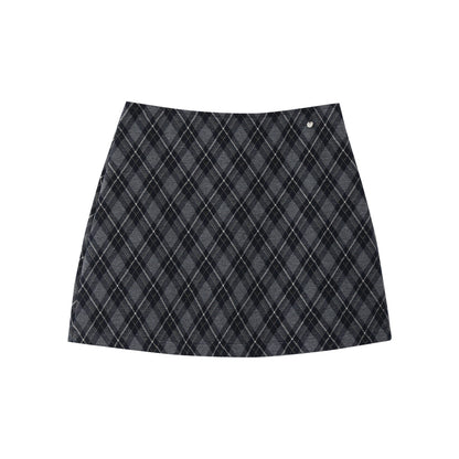 Retro Collegiate-style Tweed Mini Skirt Women's Skirt High-waisted Plaid Bodycon Skirt