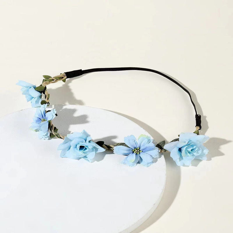 Adjustable Floral Garland Headband for Women & Girls - Multicolor Artificial Flower Crown with Soft Pastel Shades, Black Elastic Band & Golden Accents for Weddings, Festivals, Parties, Special Occasion Wear, Elegant Headpiece