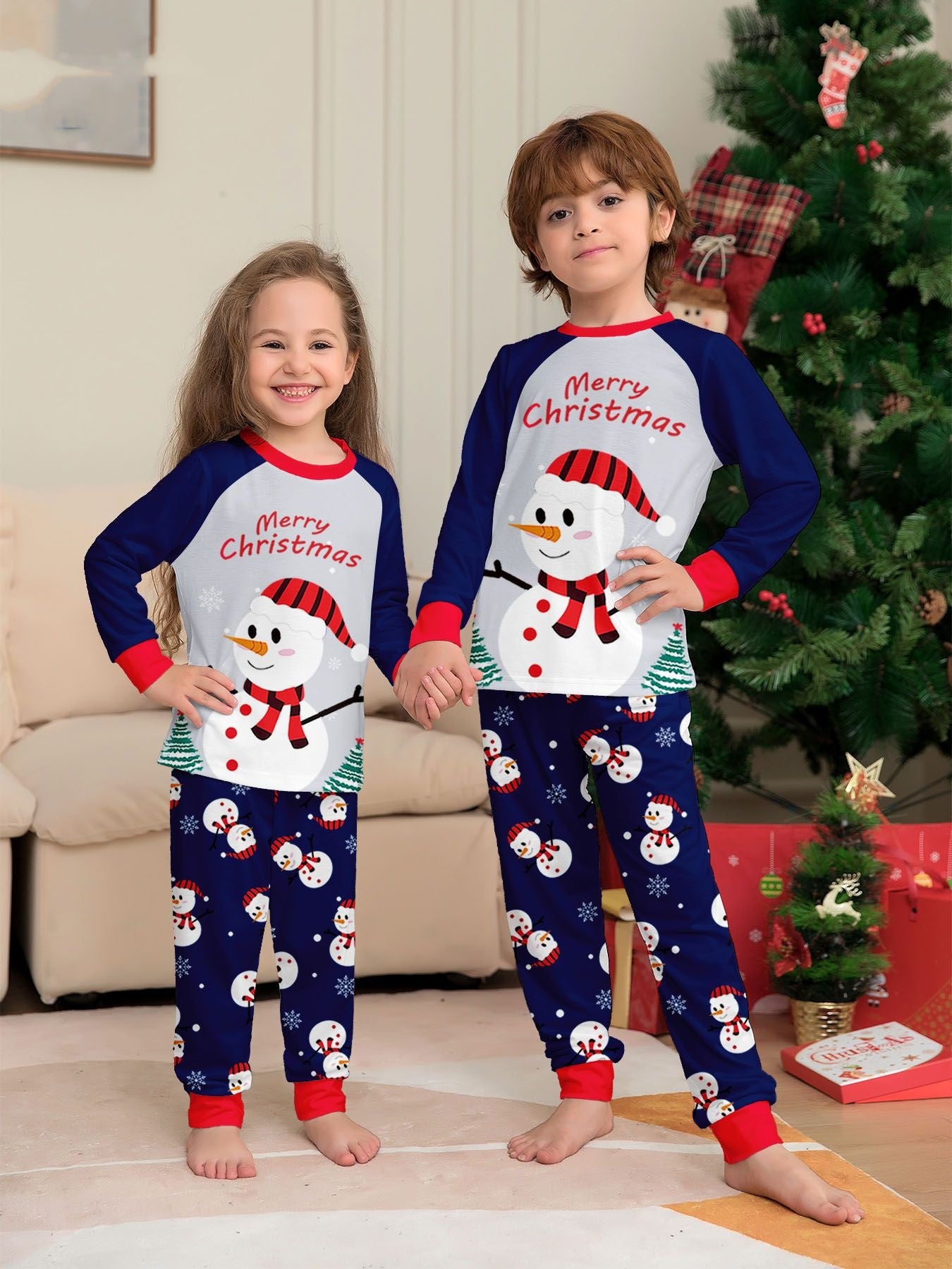 White Snowman Parent-Child Christmas Pajamas Cartoon Family Set