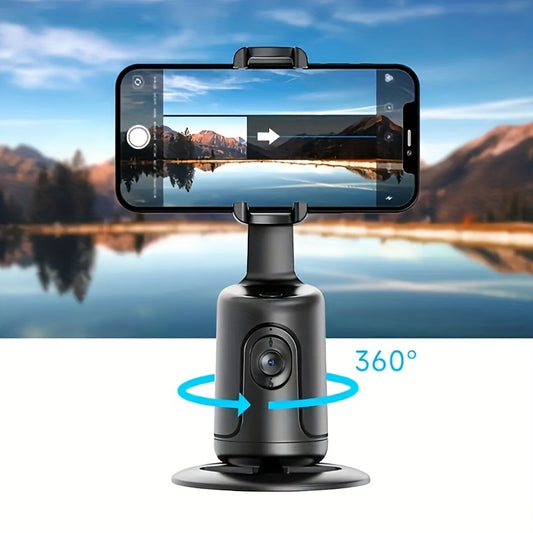 360° Auto-Tracking Smartphone Tripod - Hands-Free Face & Body Recognition - Wireless Rechargeable Holder for Live Streaming, Vlogging & Video Recording - Black