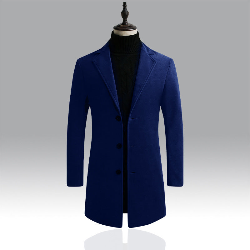 Long trench coat men's Korean style slim woolen coat
