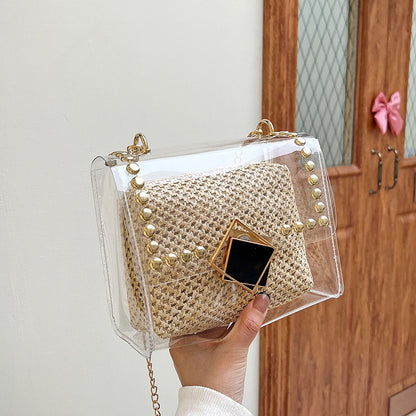 Transparent Chain Shoulder Rivet Lock Crossbody Bag