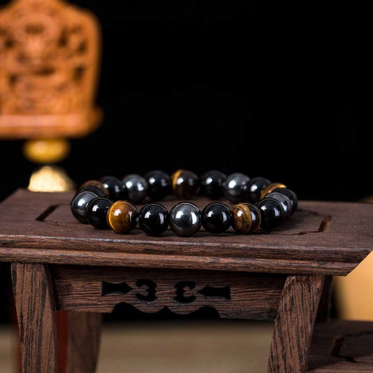 Natural Tiger Eye Stone Bracelet - Handwoven Healing Crystal Bracelet for Men & Women