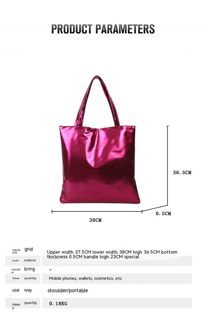 Simple Portable Large Capacity Texture Shiny Shoulder Bag Personality Soft Pu Paint Commuter Tote