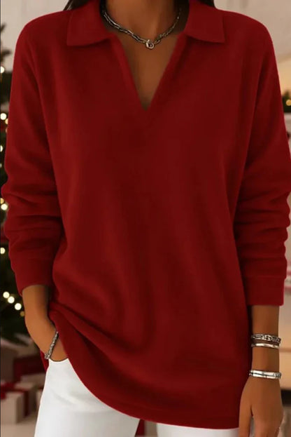 Solid Color Velvet Relaxed Fit Casual Long Sleeve Top