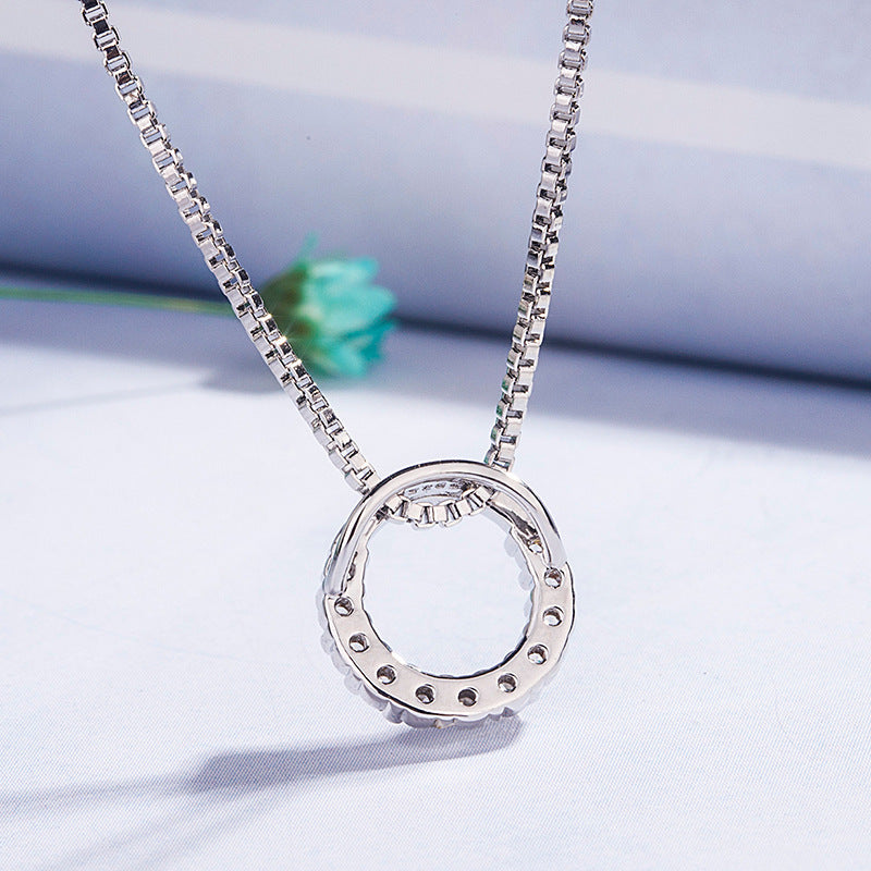 Round Diamond Zircon Pendant Necklace Clavicle Chain