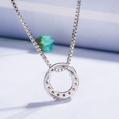 Round Diamond Zircon Pendant Necklace Clavicle Chain