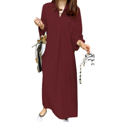 New Solid-color Turn-down CollarCotton-linen Long-sleeve