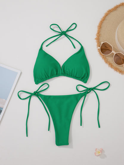 Solid Color Sexy Lace-up Hot Girl Temperament Women's Bikini Swimsuit