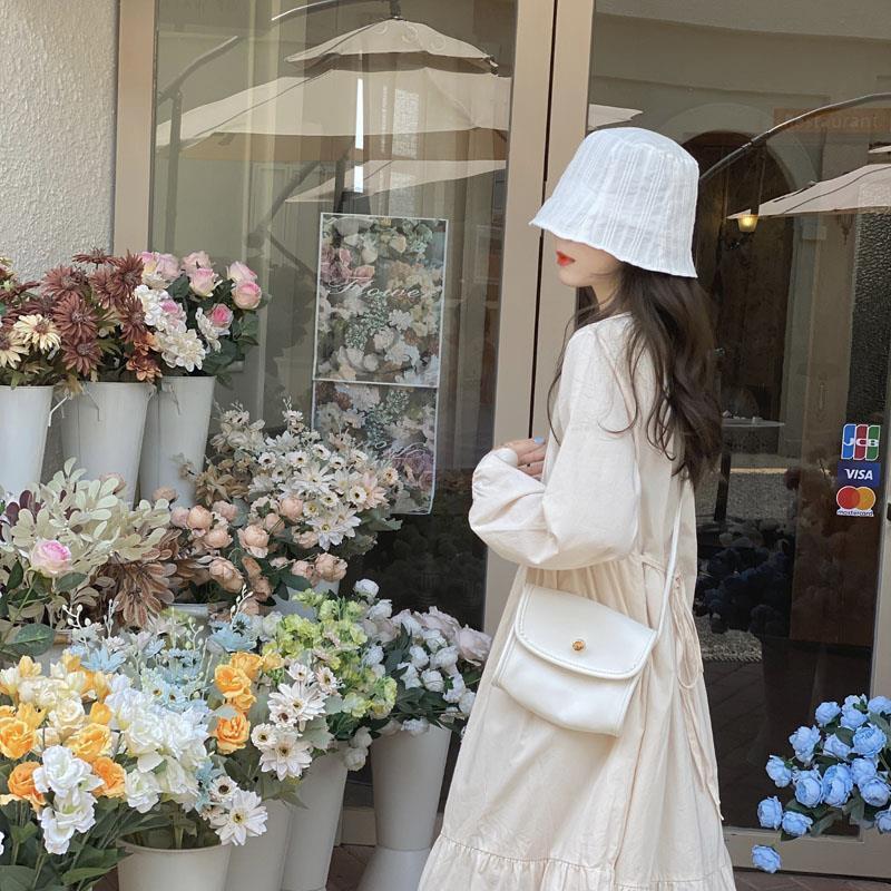 Korean Style Long Sleeve Round Neck Mid-Length Dress