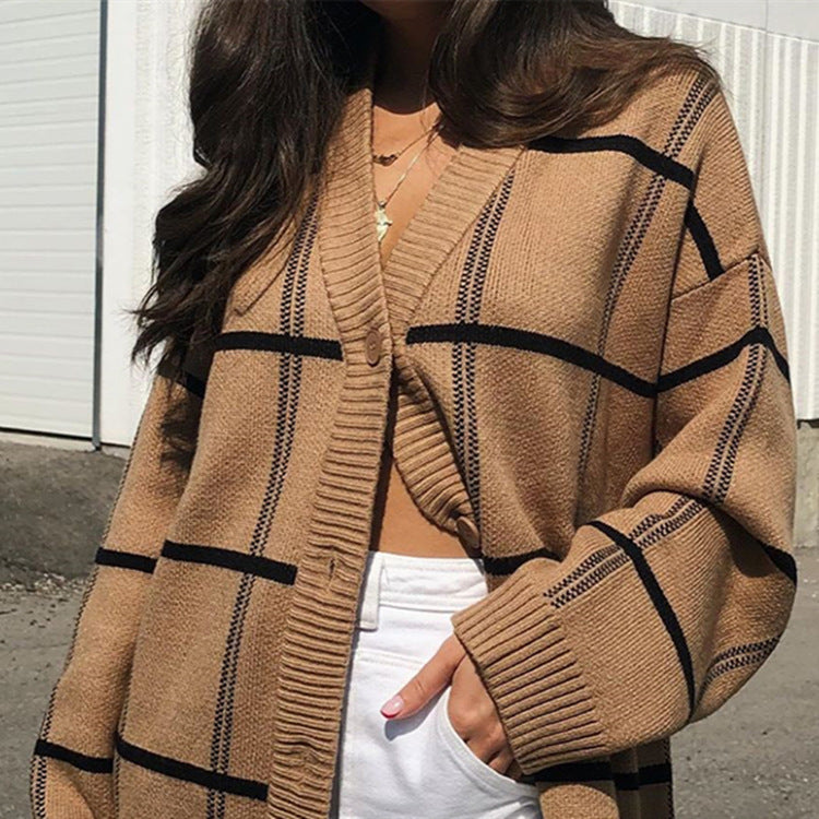 British retro loose coat mid-length plaid