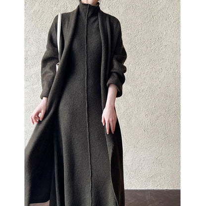 Women's Long Warm Sleeveless Turtleneck Dress Two-piece Set