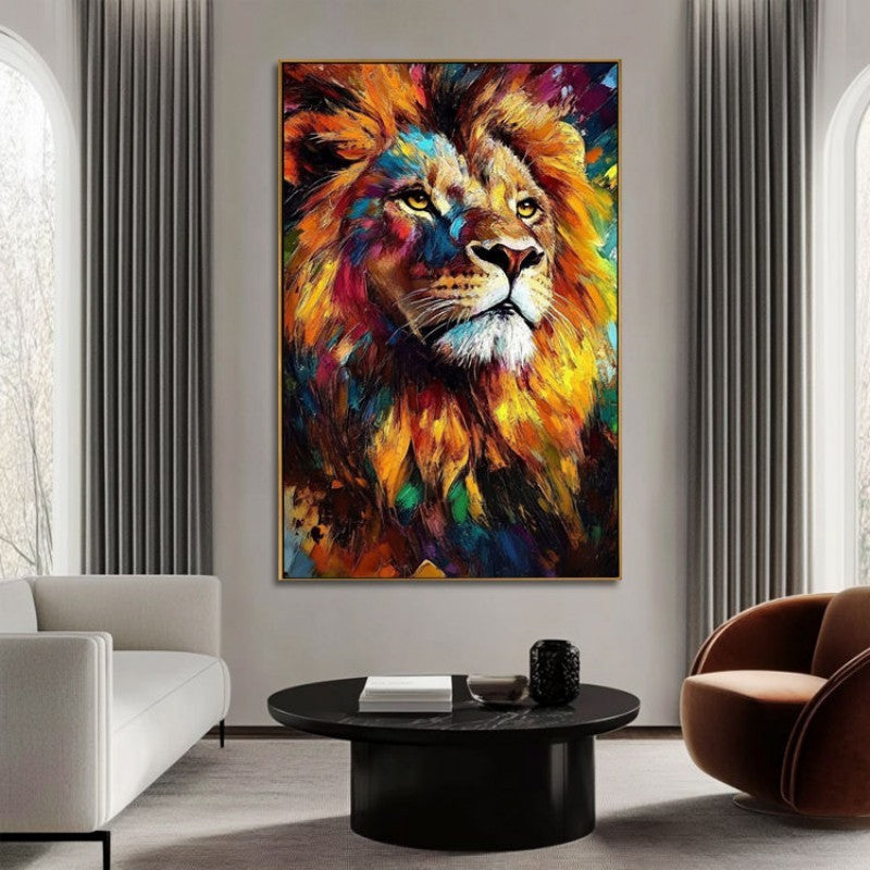 Abstract Animal Canvas Handmade Oil Painting Colorful Lion Painting Modern Stylish Animals Wall Art Home Living Room Decor