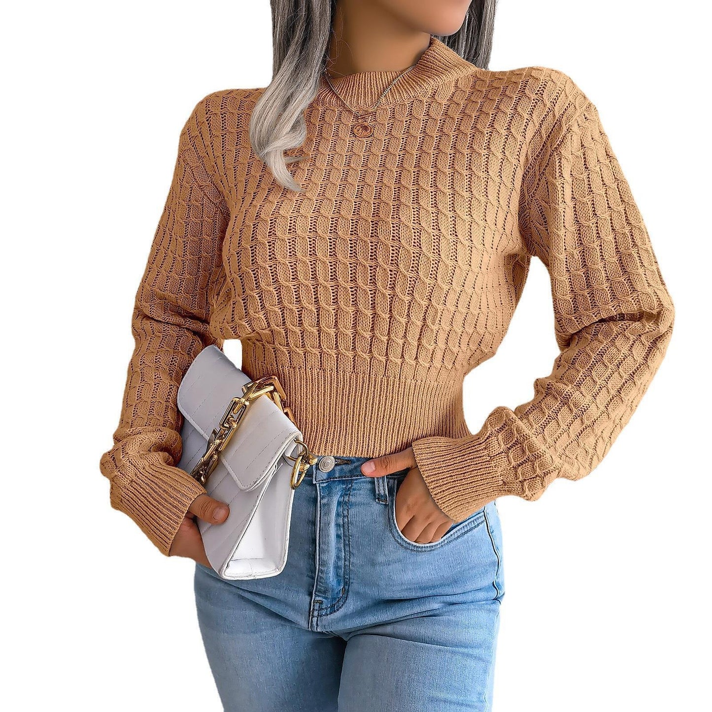 Street Style Twist Long Sleeves Cropped Knitted Sweater