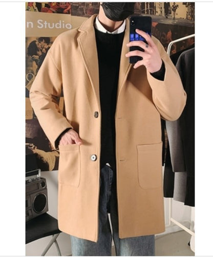 Mid-length Coat Men's Slim Handsome Woolen Coat