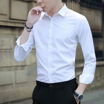 Men's White Long-sleeve Shirt Trendy Business Slim-fit For Work