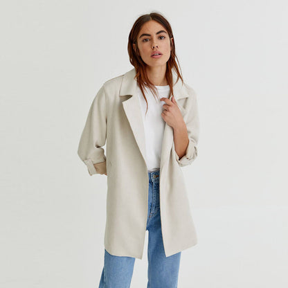 Women's Fashionable Suede Mid-length Trench Coat