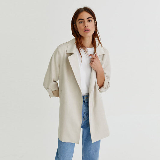 Women's Fashionable Suede Mid-length Trench Coat