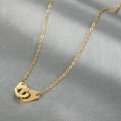 Minimalist Double-Ring Handcuff Pendant Necklace, Personalized Hip-Hop Style