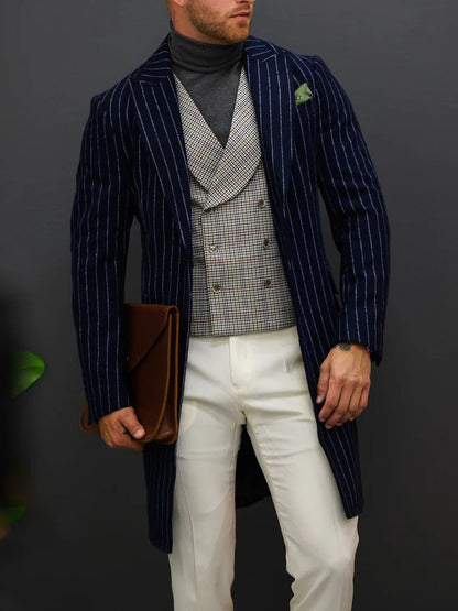 Men's Classic Striped Single-Breasted Coat