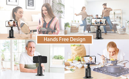 360° Auto-Tracking Smartphone Tripod - Hands-Free Face & Body Recognition - Wireless Rechargeable Holder for Live Streaming, Vlogging & Video Recording - Black