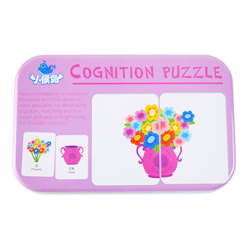 Children's Cognitive Card Iron Box Jigsaw Puzzle Matching Fruit Learning Card