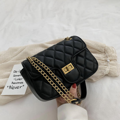 One-shoulder diamond chain crossbody all-match small square bag