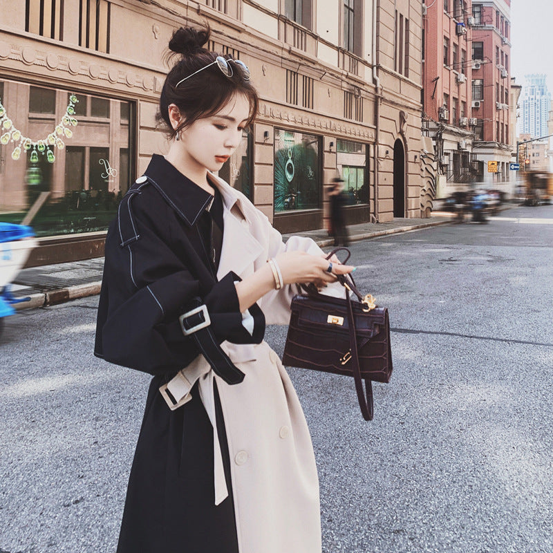 Stitching Contrast Windbreaker Mid-length Loose Coat