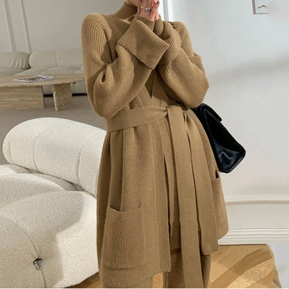 Women's Knitted Wide-leg Pants Sweater Cardigan Three-piece Set